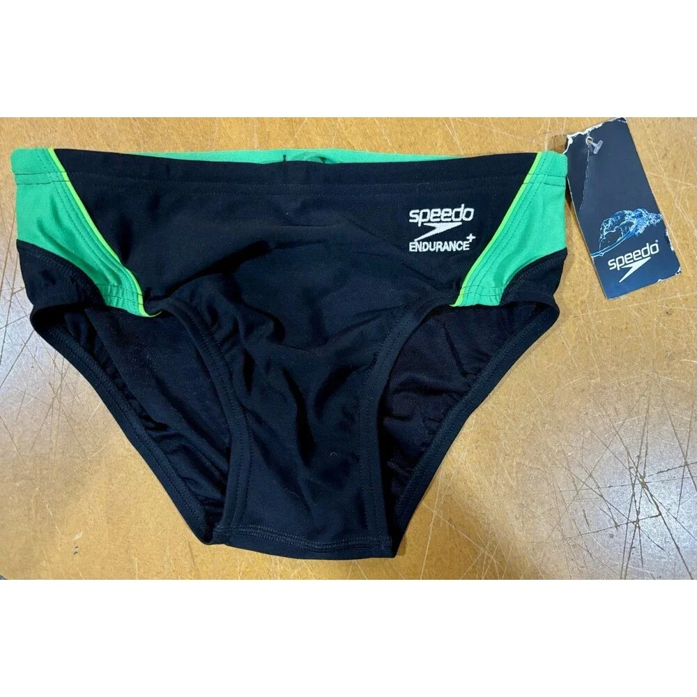 Speedo Youth Endurance Swim Bottom Brief Sz 28 Green Black NEW w/Tags